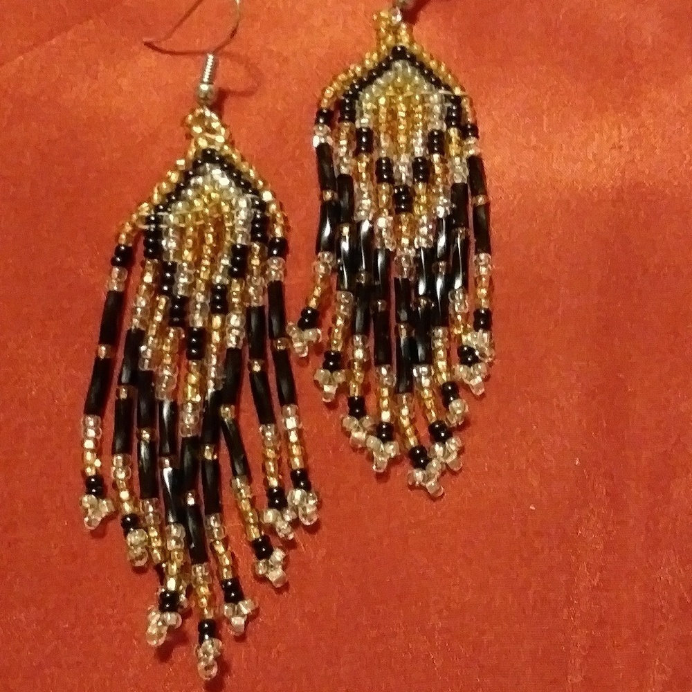 Handmade Knotted Bead Chandelier Tassel Earrings